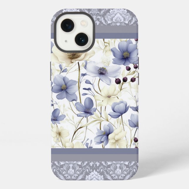 Coque iPhone Design floral à ressort multi-bleu (Verso)