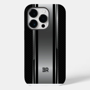 Coque Pour iPhone 14 Plus Design géométrique masculin noir et argent métalli