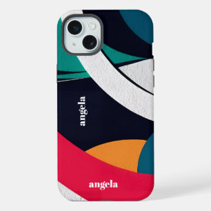 Coque iPhone 15 Plus Design moderne abstrait géométrique turquoise, ble