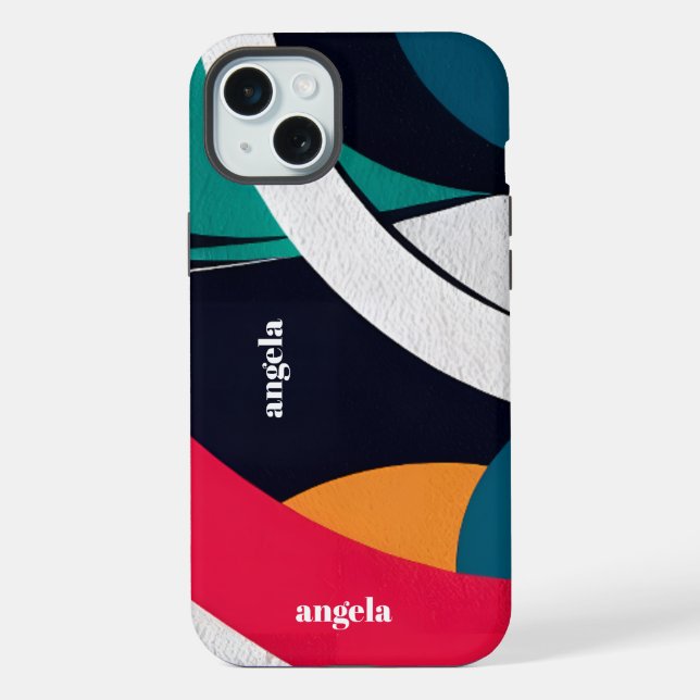 Coque iPhone Design moderne abstrait géométrique turquoise, ble (Verso)