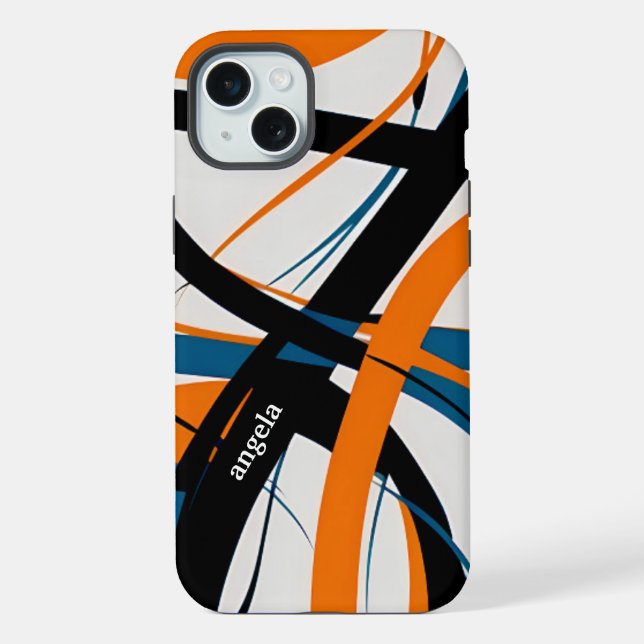 Coque iPhone Design moderne abstrait orange noir (Verso)