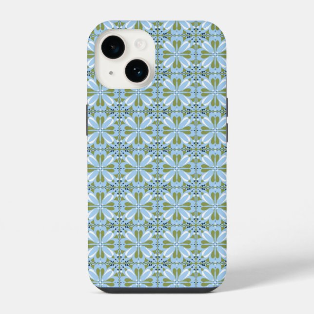 Coque iPhone Design scandinave moderne Bleu Vert olive (Verso)