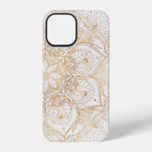 Coque iPhone 12 Design tendance or floral Mandala Marble