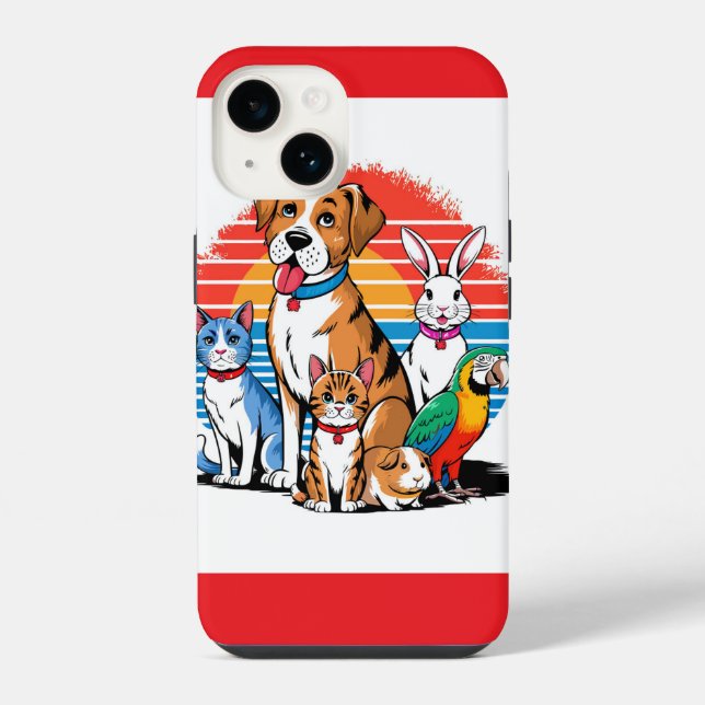Coque iPhone Dessin Animé de Rassemblement d'Animaux de Compagn (Verso)