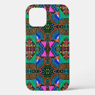 Coque iPhone 12 Dessin artistique africain. Motif aztèque sans cou