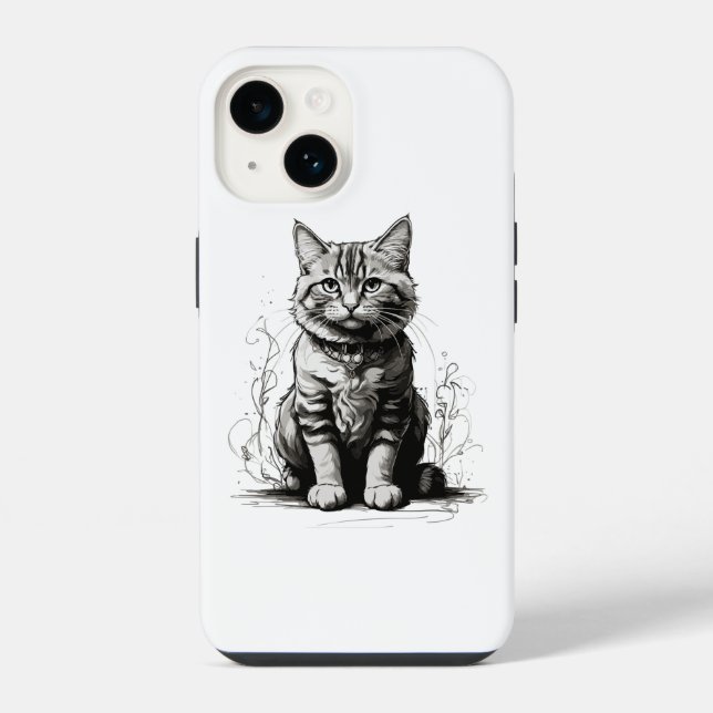 Coque iPhone Dessin au crayon de chat mignon (Verso)