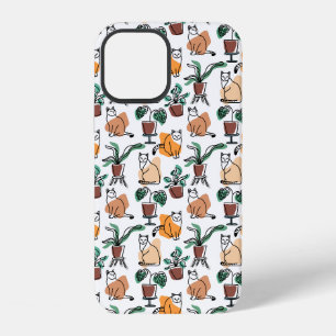 Coque iPhone 12 Dessin au trait chats et fleurs