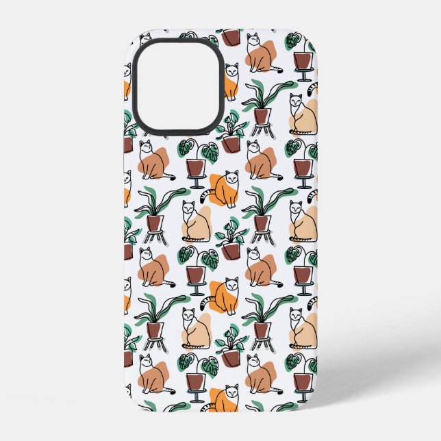 Coque iPhone Dessin au trait chats et fleurs (Verso)