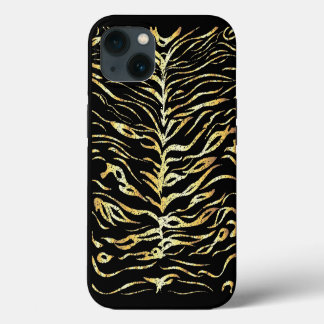 Etui iPhone 13 dessin de rayures de tigre doré