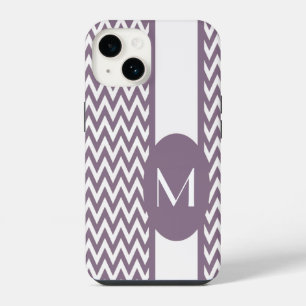 Coque Pour iPhone 14 Dessin élégant chevron lavande avec monogramme