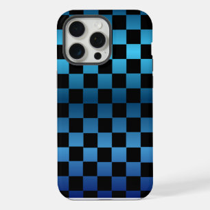 Coque iPhone 15 Pro Max Dessin esthétique à carreaux noir et bleu rétro