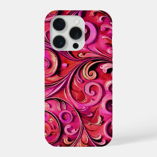 Coque iPhone 15 Pro Dessin floral Art Nouveau Rose Rouillée