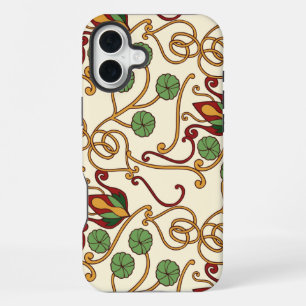 Coque iPhone 16 Plus dessin floral inspiré de l'Art nouveau