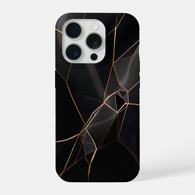 Coque iPhone Dessin géométrique abstrait lignes rose gold noir (Verso)