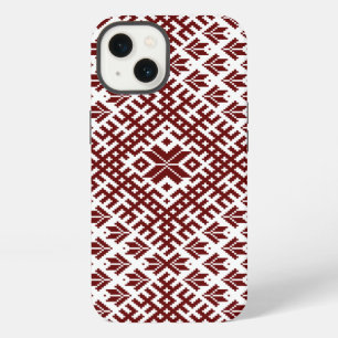 Etui iPhone 13 dessin traditionnel letton rouge
