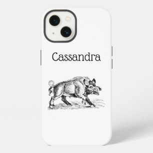 Etui iPhone 13 Dessin vintage de sanglier en noir et blanc #2