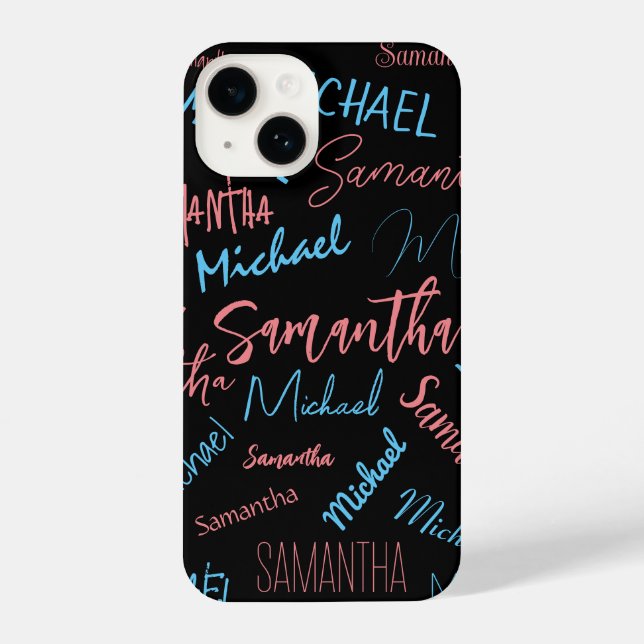 Coque iPhone Deux noms couples motif monogramme bleu rose clair (Verso)