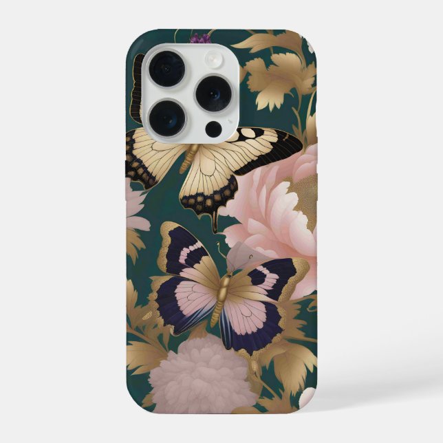 Coque iPhone Deux papillons aux motifs d'ailes complexes (Verso)