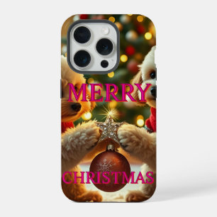 COQUE iPhone 15 PRO DEUX POODLES CÉLÉBRANT NOËL