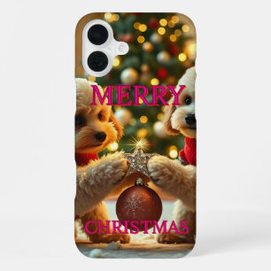 COQUE iPhone 16 PLUS DEUX POODLES CÉLÉBRER NOËL