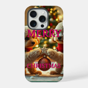 COQUE iPhone 15 PRO DEUX POODLES CÉLÉBRER NOËL
