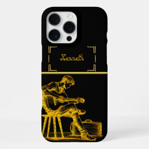 Coque iPhone 16 Pro Max Dévoilant l'art de la guitare dorée dans un cadre