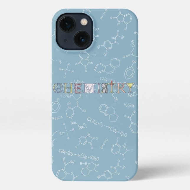 Coque iPhone Diagramme de chimie et typographie bleu (Verso)