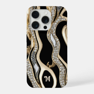 Coque iPhone 15 Pro Diamants blancs, conception de mandala de bordure