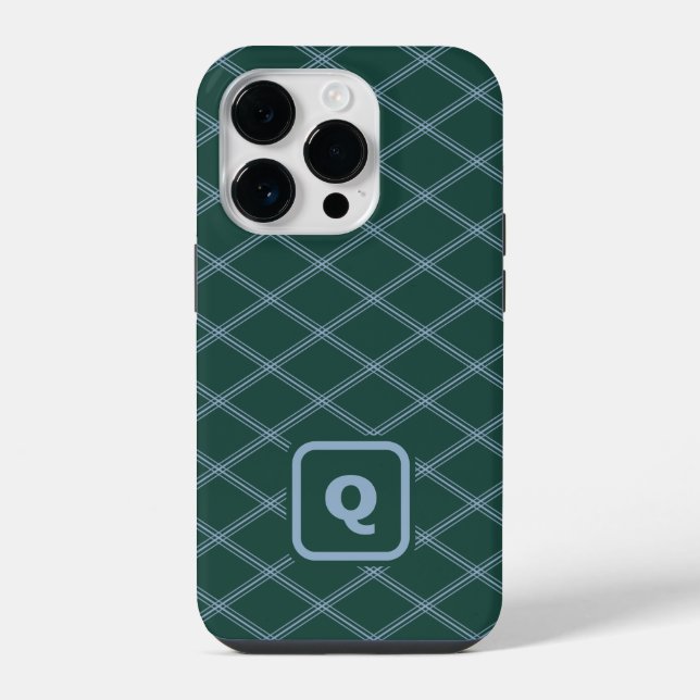 Coque iPhone Diamants d'Art Déco Monogramme Vert et Bleu (Verso)