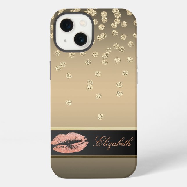 Coque iPhone Diamants dorés élégants - Lèvres scintillants (Verso)