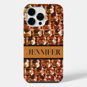 Coque Pour Pour iPhone 14 Pro Max Diamants jaunes, diamants orange, pierre précieuse