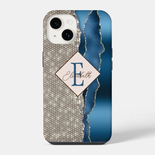 Coque iPhone Diamants modernes d'âge bleu Indigo (Verso)