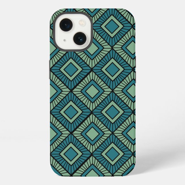 Coque iPhone Diamants rayés - Bleu sarcelle  (Verso)