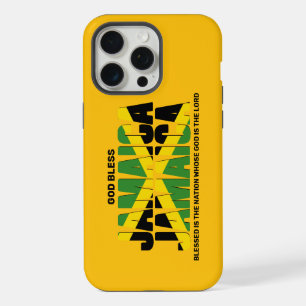Coque iPhone 15 Pro Max Dieu bénisse le drapeau de la Jamaïque de style