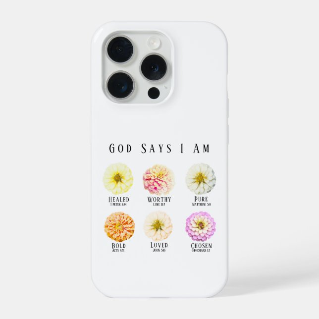 Coque iPhone Dieu dit que je suis une affirmation biblique flor (Verso)