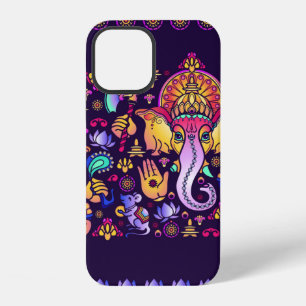 Coque iPhone 12 Dieu hindou Ganesha et symboles indiens en forme d
