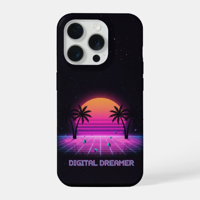Coque iPhone Digital Dreamer Neon Grid iPhone Case (Verso)