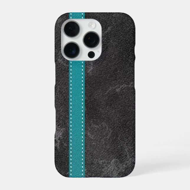 Coque iPhone Digital Grey Leather Print Turquoise Grey (Verso)