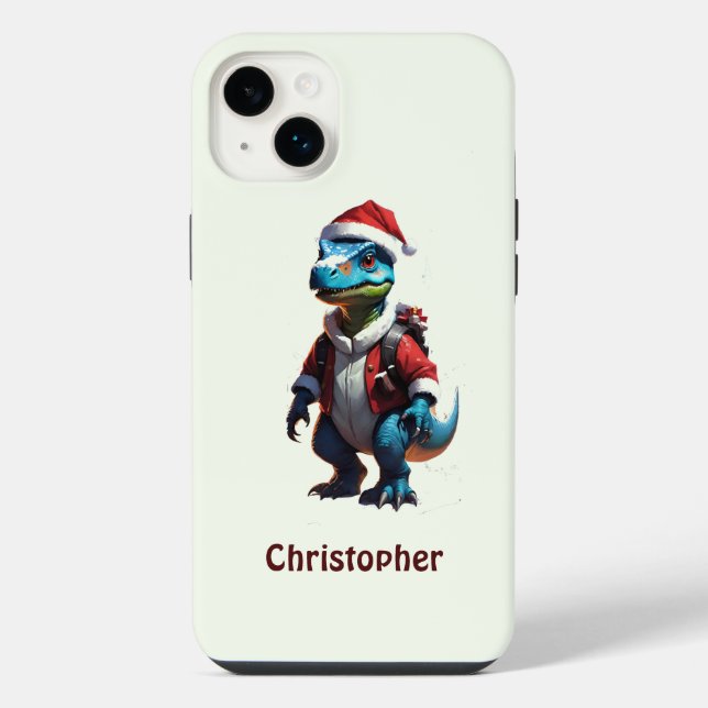 Coque iPhone Dinosaure de Noël bleu (Verso)