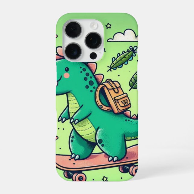 Coque iPhone Dinosaure mignon sur skateboard (Verso)