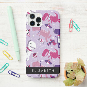 Coque iPhone 12 Pro Dinosaures Spatiaux, Dinosaures Mignons, Étoiles,