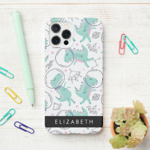 Coque iPhone 12 Pro Dinosaures Spatiaux, Dinosaures Mignons, Étoiles,