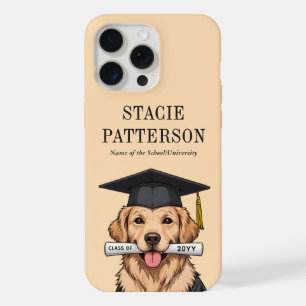 Coque iPhone 15 Pro Max Diplômé Personnalisé Chien Rétriiver Doré Mignon
