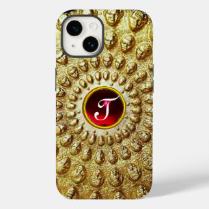 Coque Pour iPhone 14 Disque thracian monogrammé or RUBIS rouge  Gemme