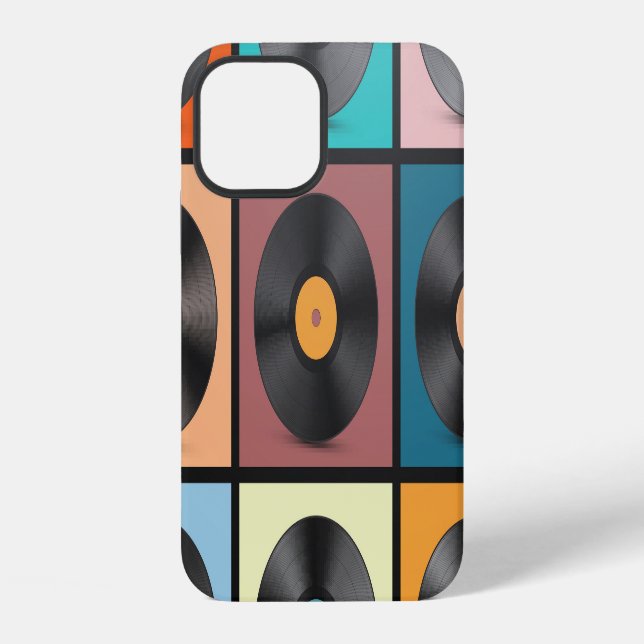 Coque iPhone Disques vinyles : ensemble de LP rétro. (Verso)
