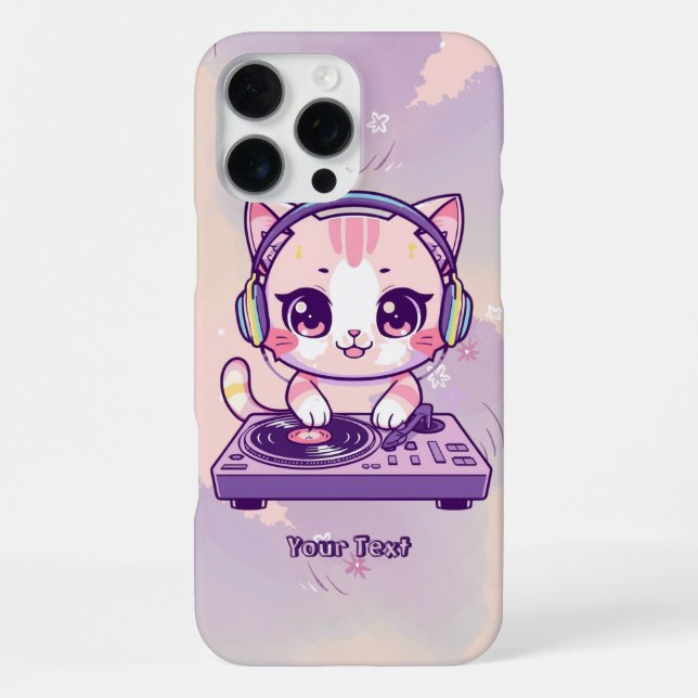 Coque iPhone DJ Chat Mignon Pastel Kawaii pour les Amoureux de  (Verso)