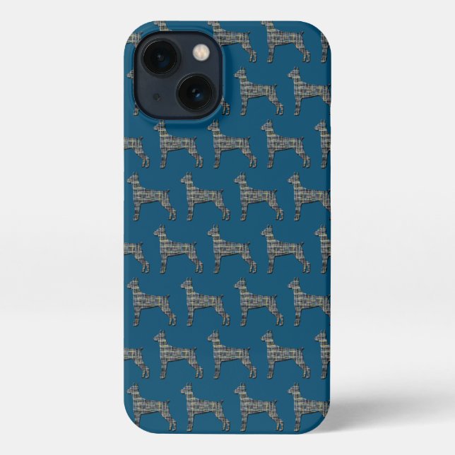 Coque iPhone Doberman Pinscher Cute Dog Silhouette bleu (Verso)