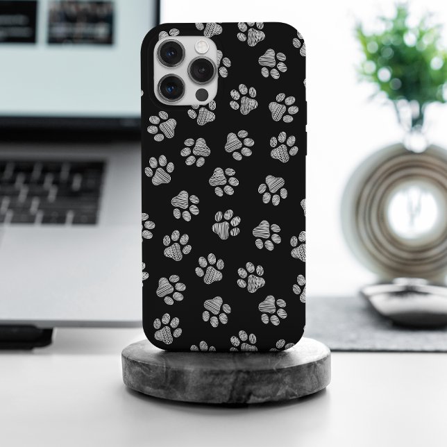 Coque iPhone Doodle Paws, Pattes de Chien, Pattes Blanches (Créateur téléchargé)