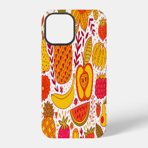 Coque iPhone 12 Doodles de fruits : motif vintage d'été.
