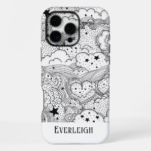 Coque iPhone 16 Pro Max Doodles Rêves Célestes Personnalisés